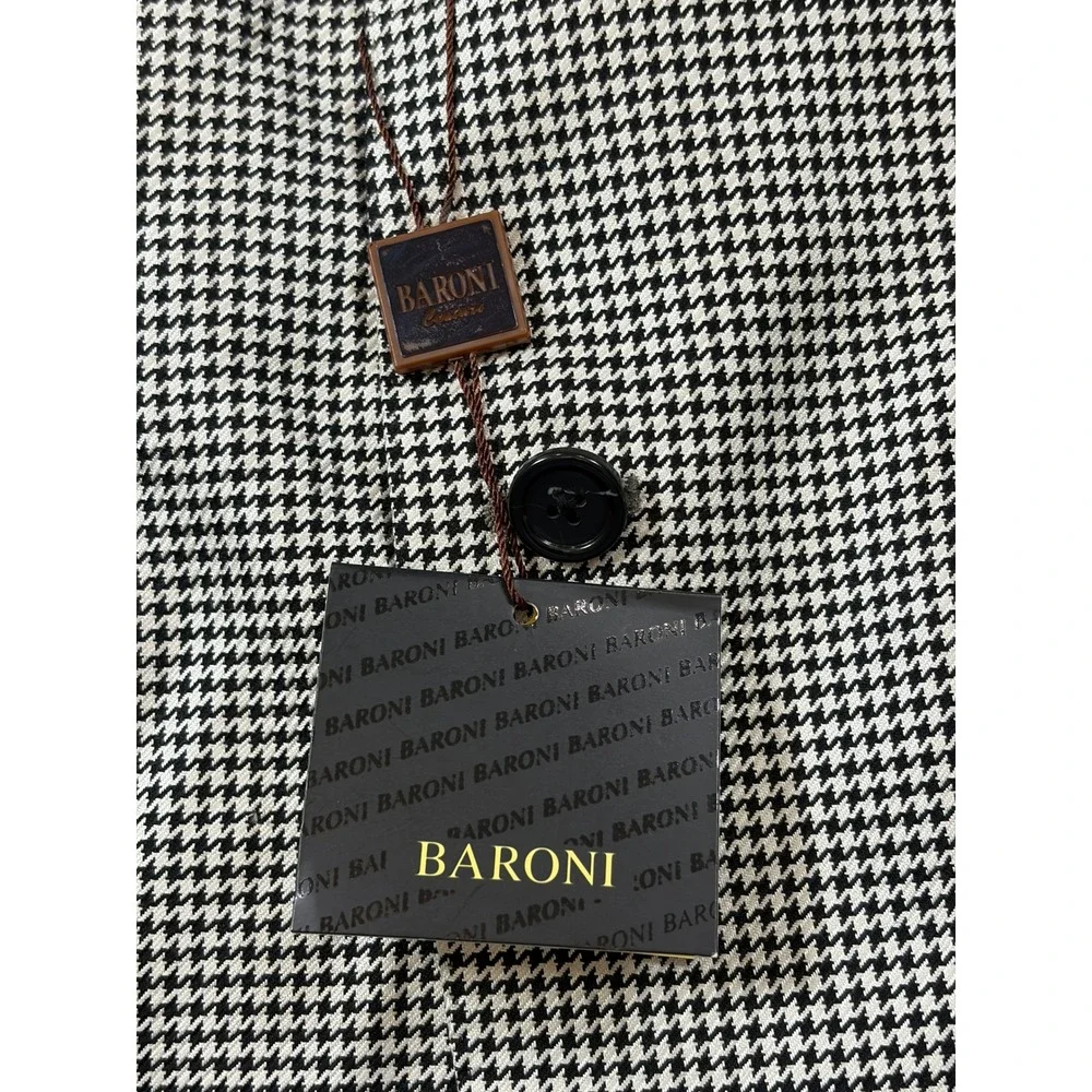 Baroni Couture Mens Silk Italian Wool Houndstooth Sport Coat Blazer 40R Black